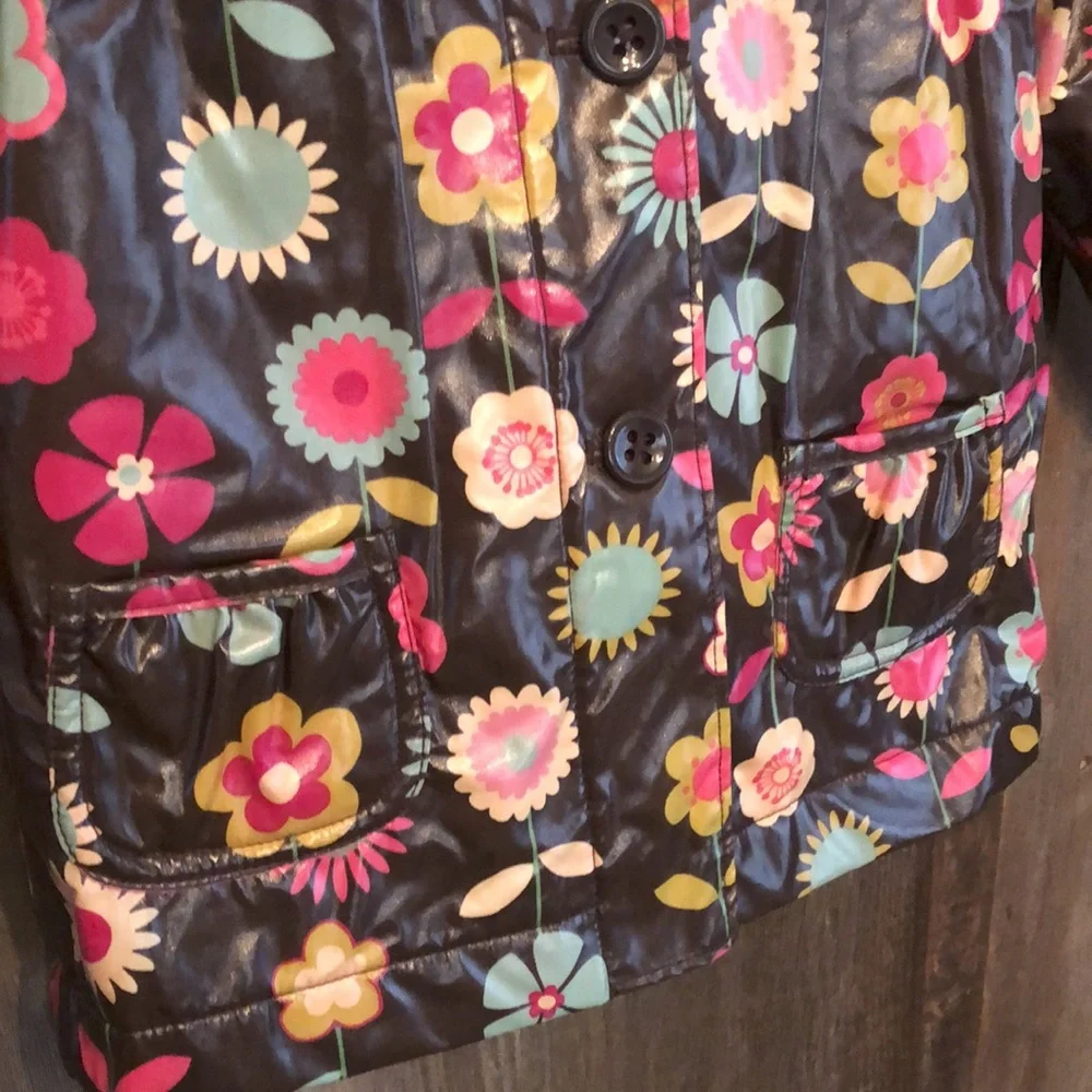 Old Navy Brown Floral Fleece Lined Raincoat Size 5T Girls